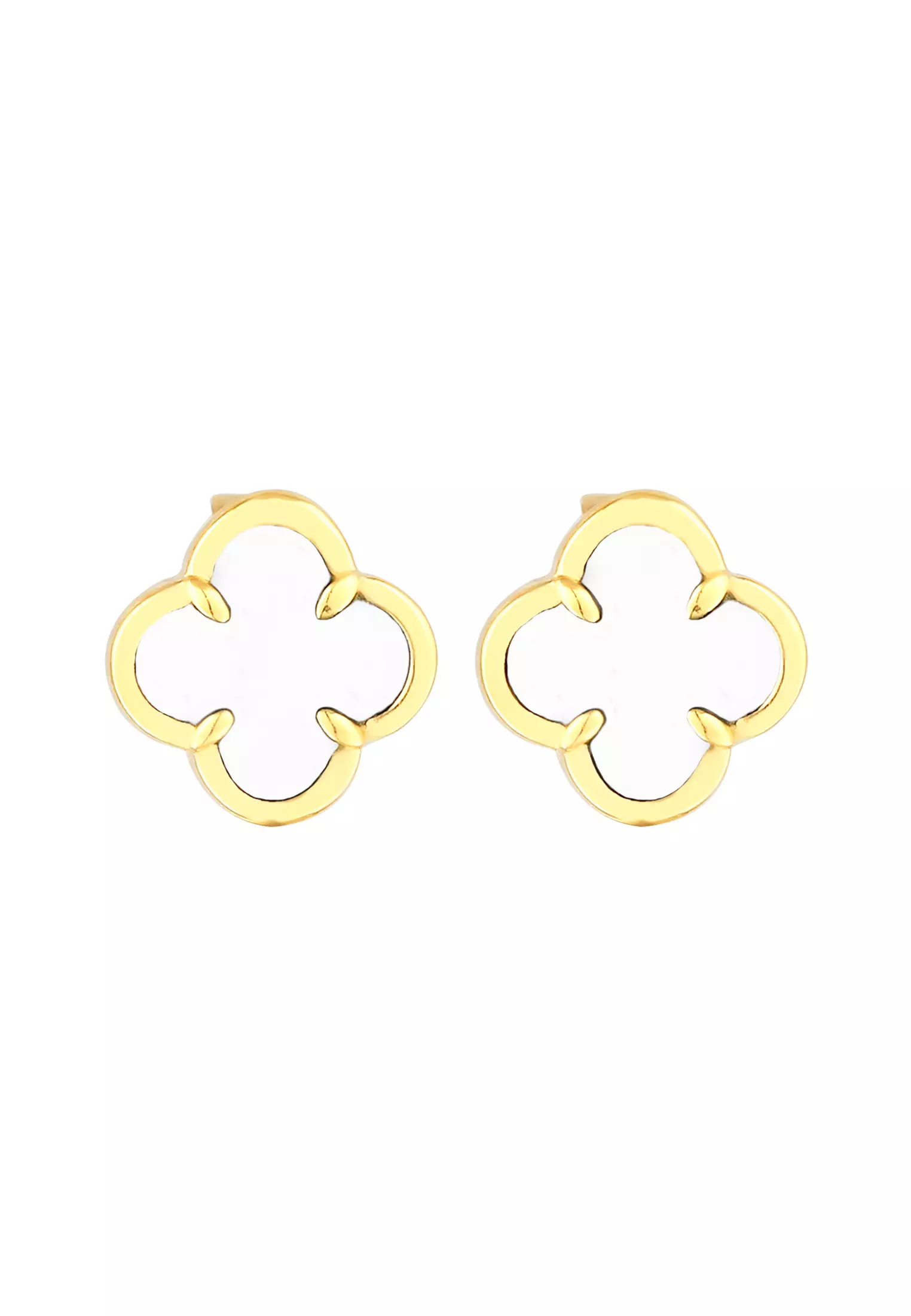 Earrings Stud Cloverleaf Enamel White Gold Plated
