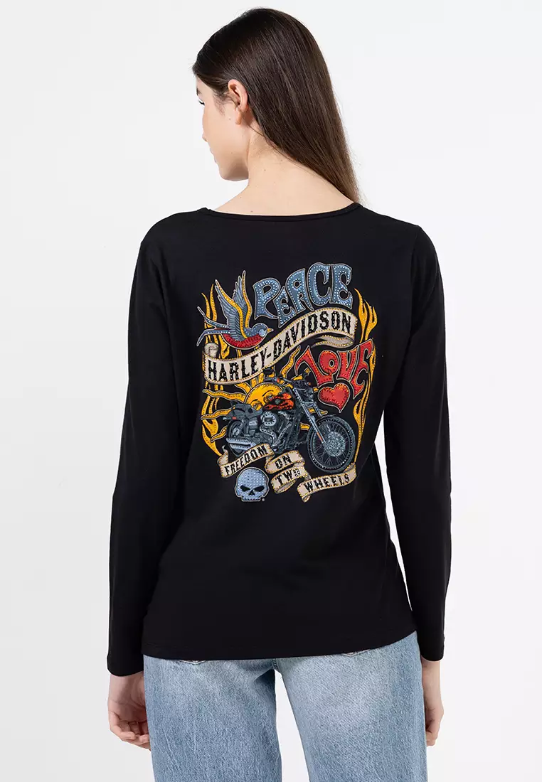Harley-Davidson® Bling Long Sleeve Rip & Repair Crew Tee – Freedom on Wheels