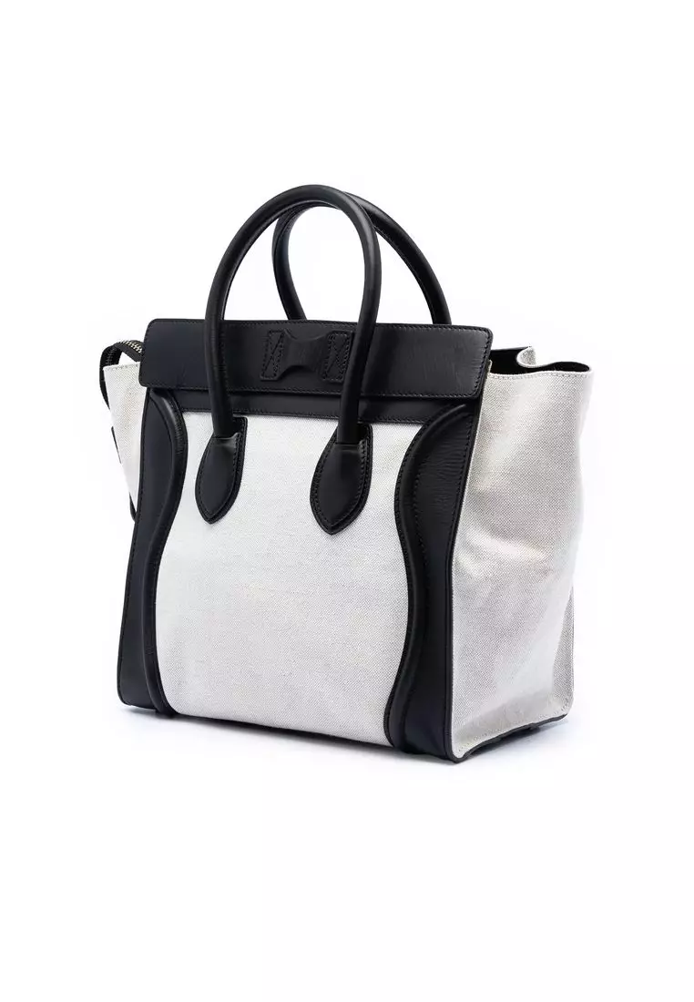 Pre-Loved Celine Mini Bicolor Canvas And Leather Luggage Tote