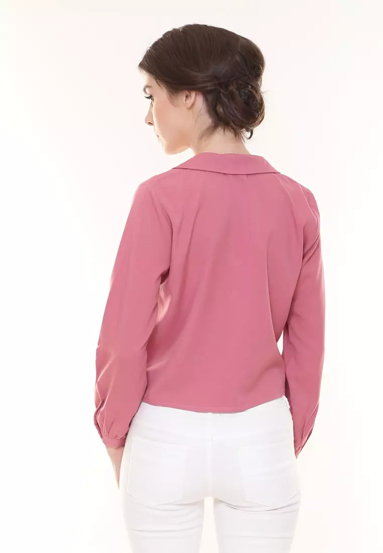 Evelyn Top Button Ribbon Tied up in Pink