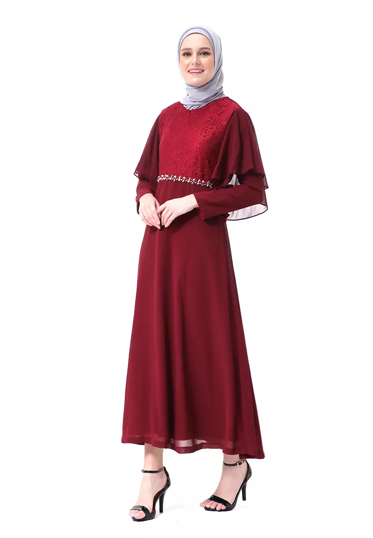 Hilda Dress Panjang Muslimah Wanita Long Sleeve High Quality Premium - Maroon