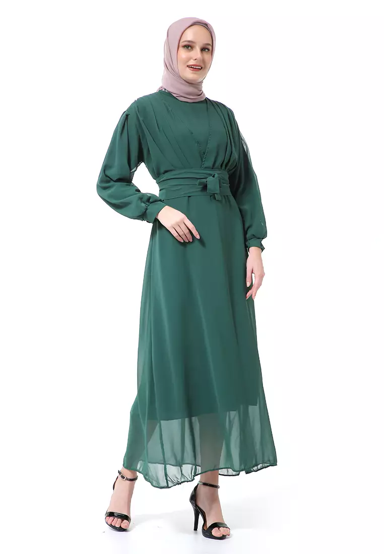 Alika Gamis Dress Long Sleeve Wanita Muslimah High Quality Premium - Green