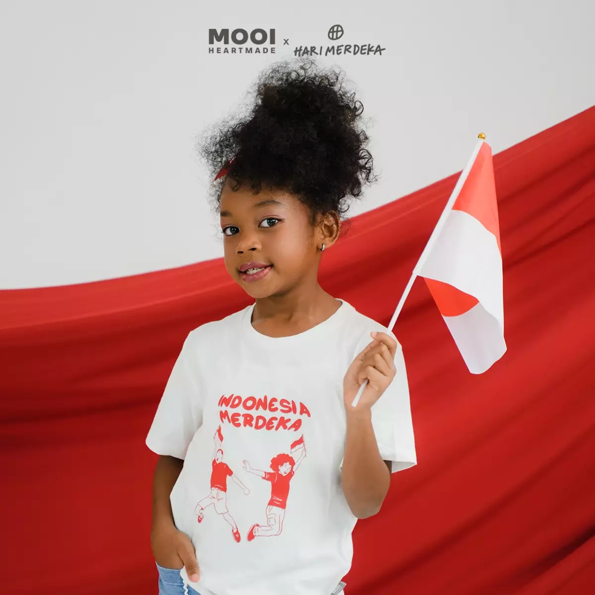 Mooi x Hari Merdeka 17 Agustus Kaos Kemerdekaan Anak T-shirt Anak Indonesia Merdeka - White