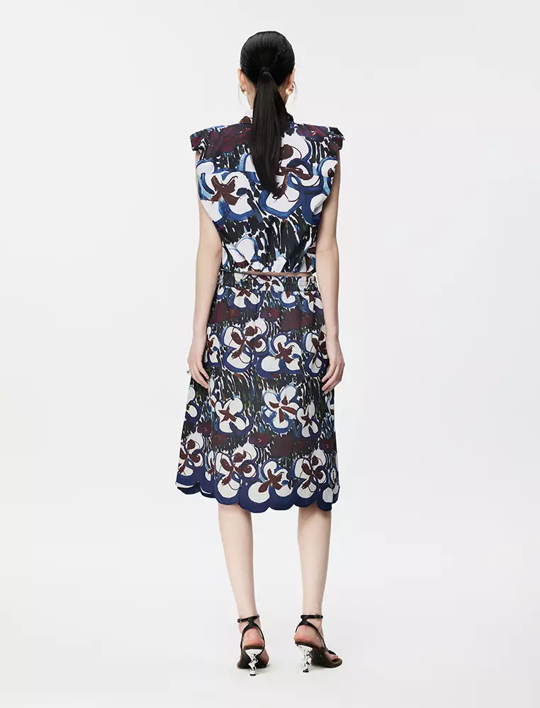 Pleated Printed Sleeveless Shirt