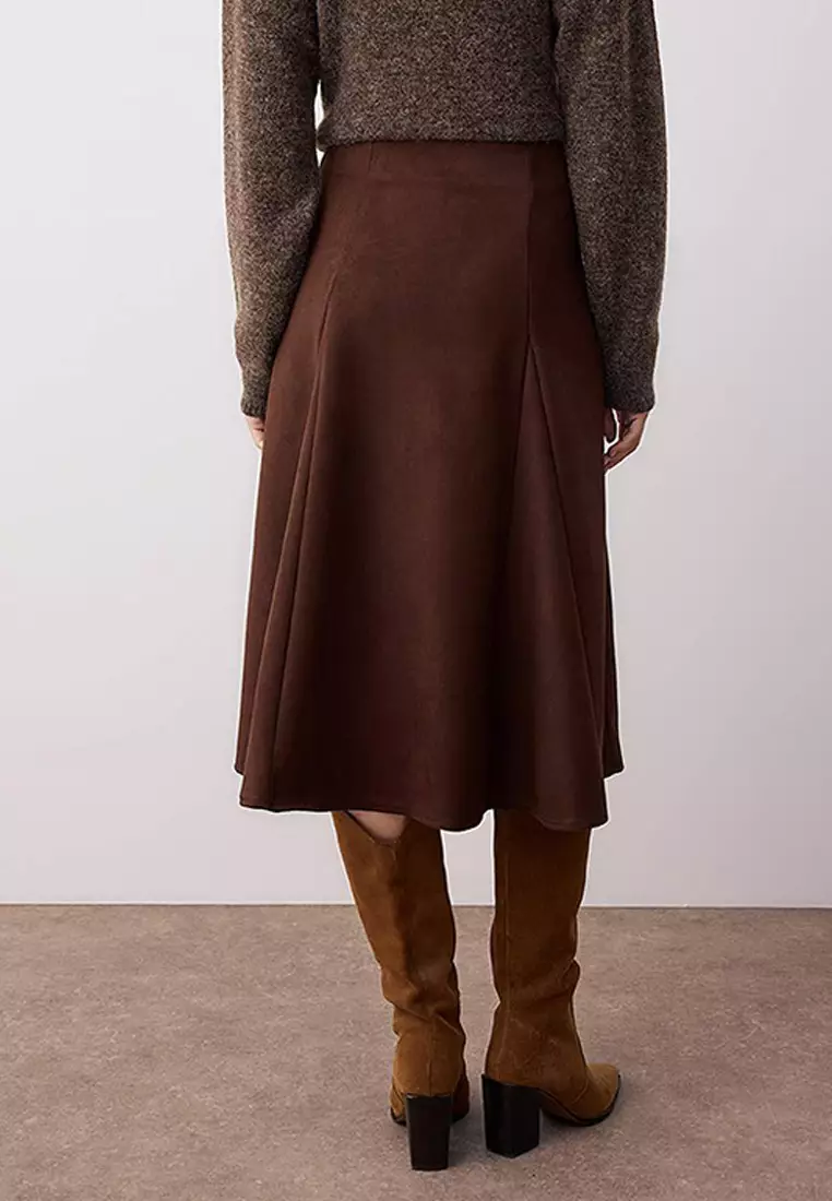 A-Line/Flare Woven Suede Midi Skirt