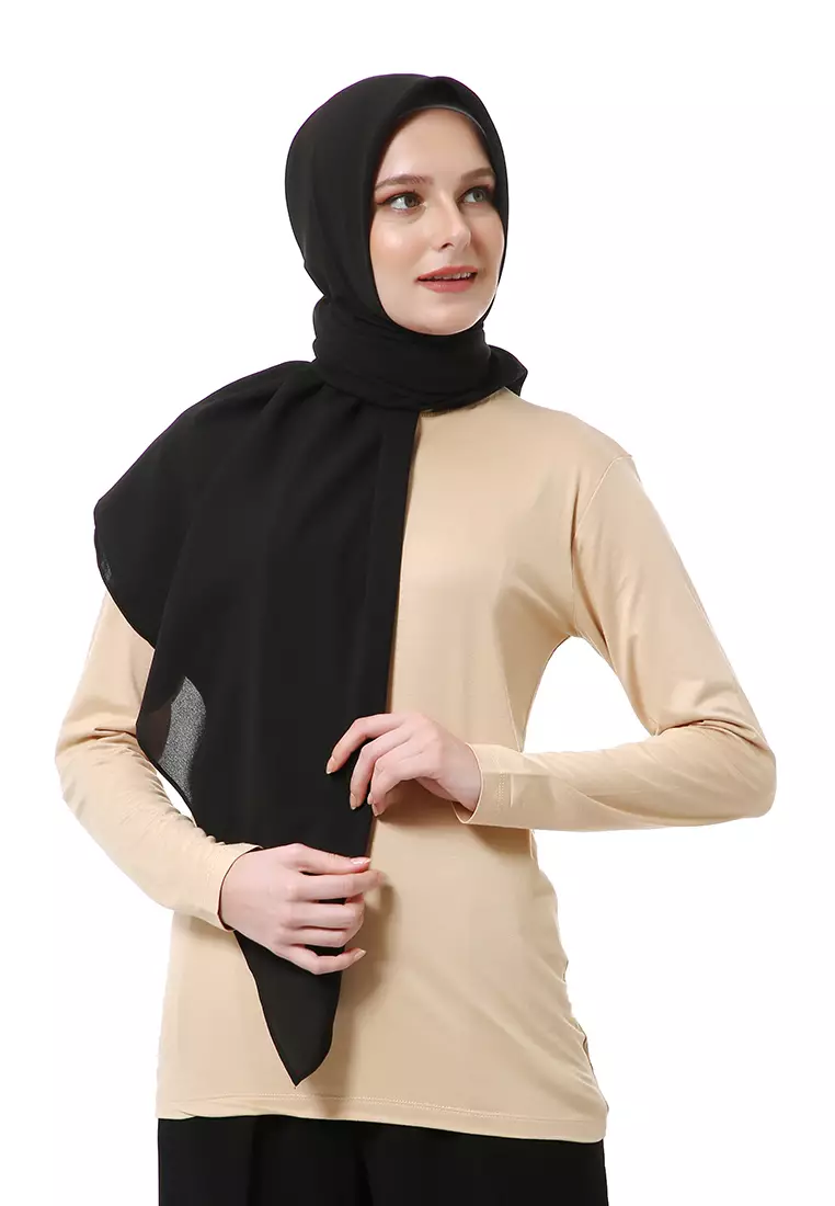 Afshin Jilbab Wanita Segiempat Motif Polos Premium Muslimah - Black
