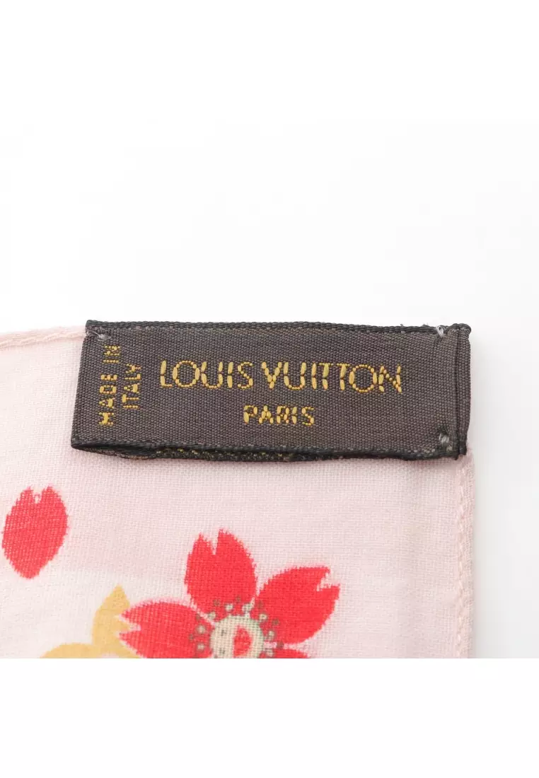 Pre-Loved Louis Vuitton LOUIS VUITTON × Takashi Murakami monogram cherry blossom scarf cotton pink Red multicolor