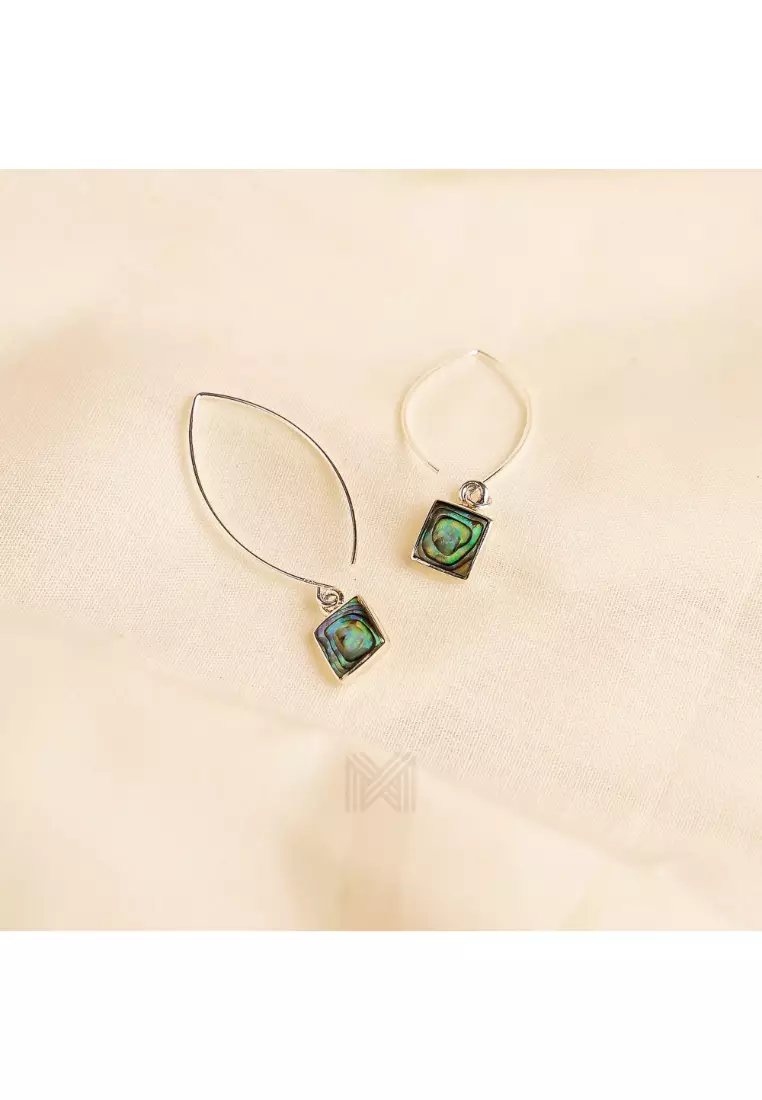 Millennia 2000 Abalone Shell Square Silver Threader Earrings with 925 Sterling Silver