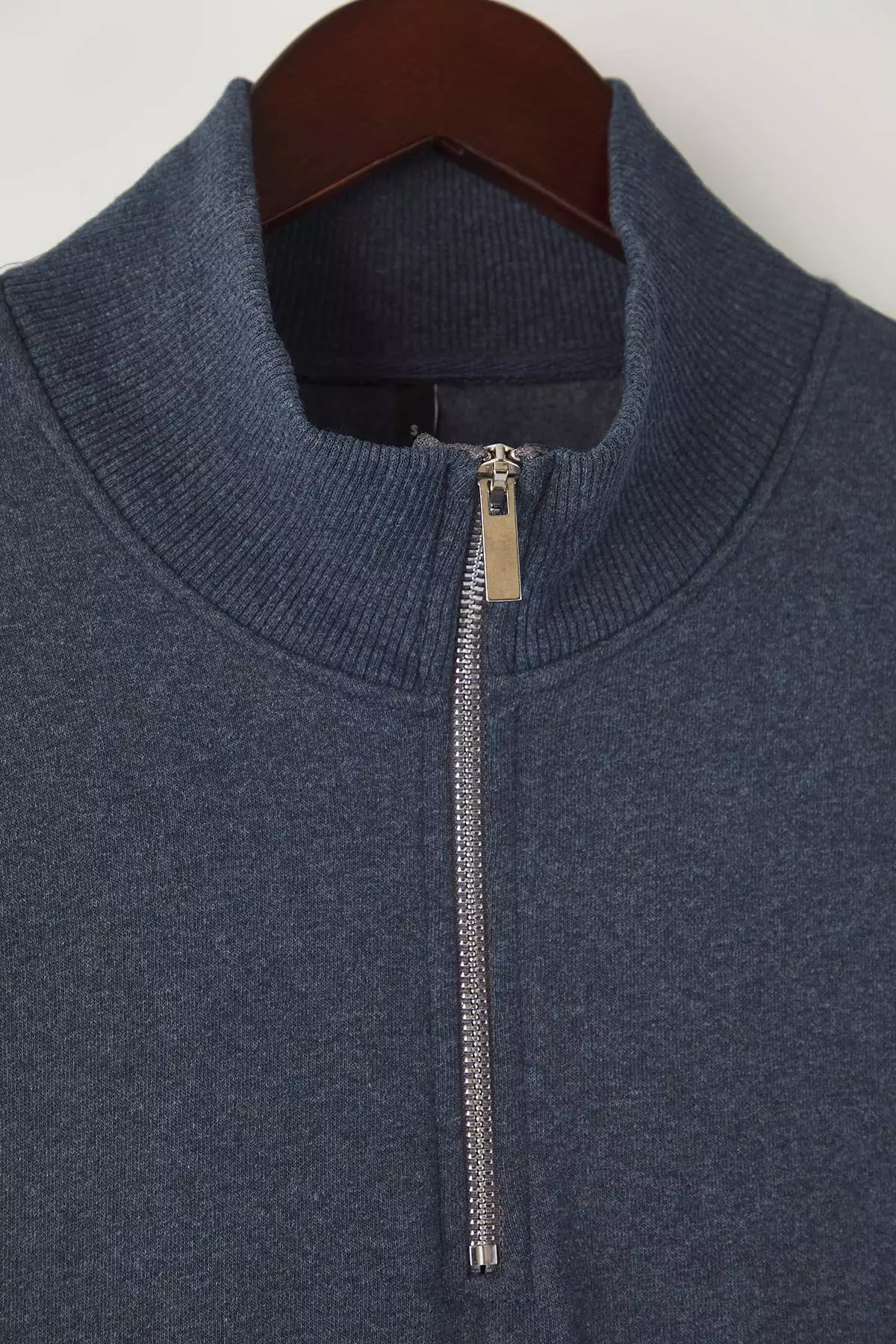 Indigo Regular Cut Stand Collar Thick Polar Fleece Sweatshirt