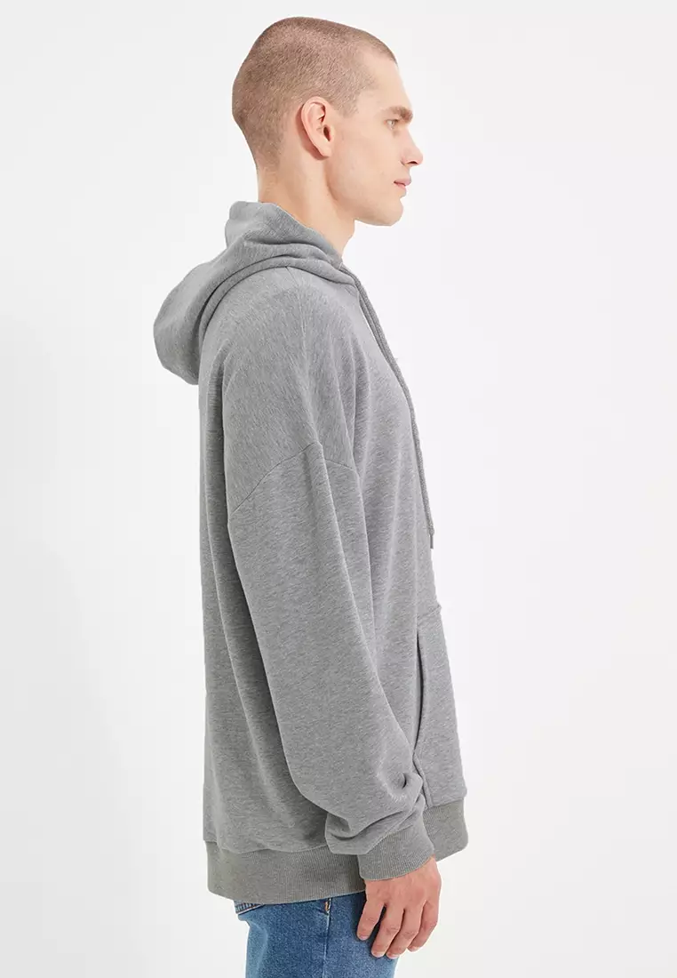 Basic Oversize Hooded Sweatshirt with Patched Label