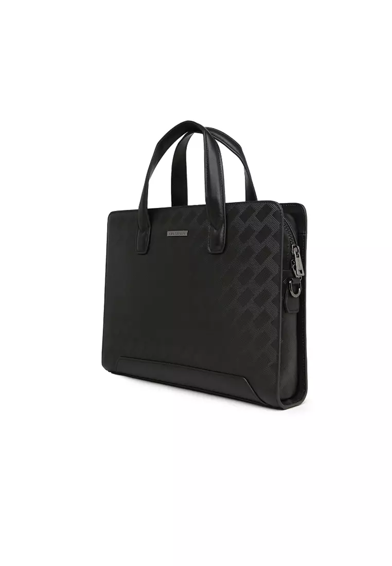 Tas Briefcase Leather Bag Gino Mariani Livio Black