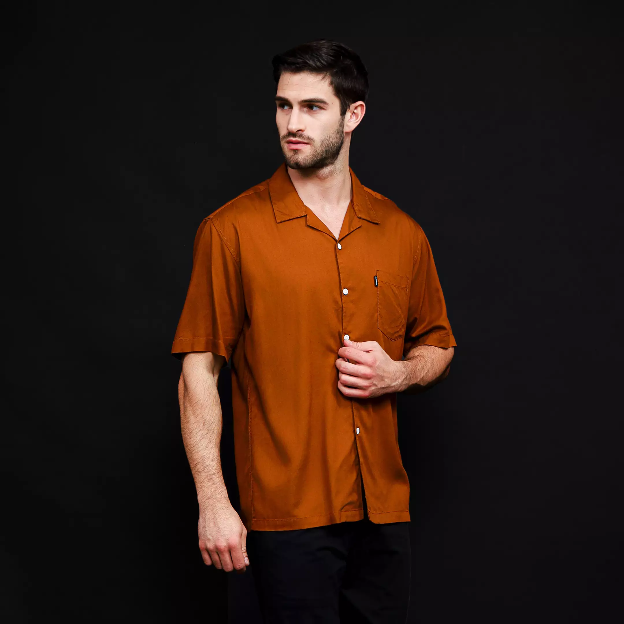 Rayon Collar Kemeja Pendek Polos Caramel