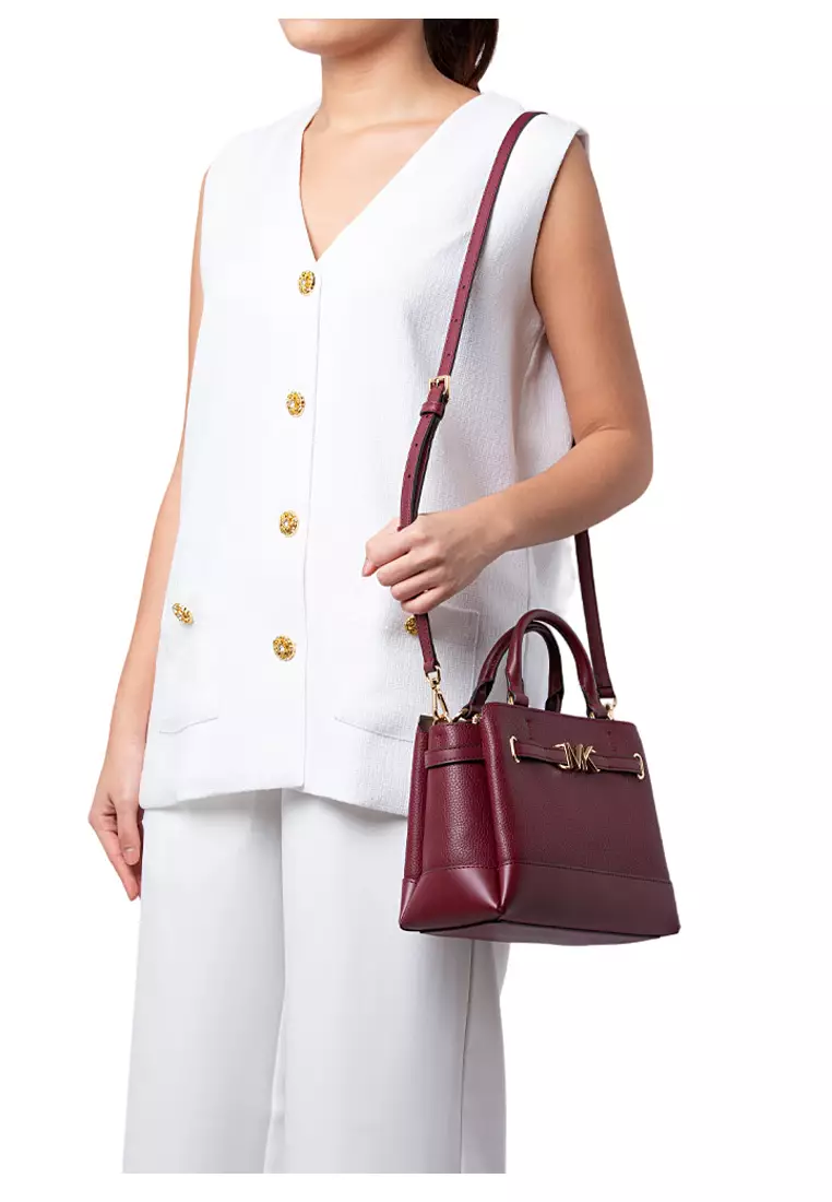 Reed Small Two-Tone Pebbled Leather Belted Satchel - Dark Cherry