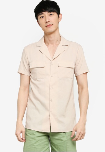 ZALORA BASICS beige Pocket Front Short Sleeve Shirt 7000DAA9BA3F78GS_1