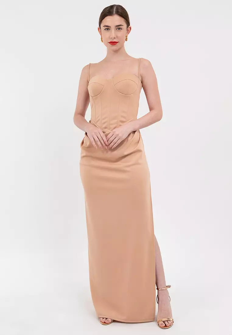 Liora Bustier Draped Maxi Dress