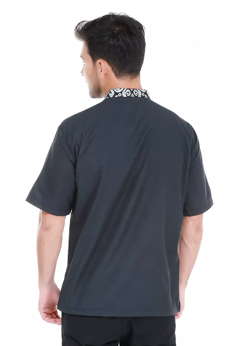 Dwan Kemeja Batik Pria Jasmine Atasan Formal Shortsleeve Shirt Material Cotton ORIGINAL - Grey