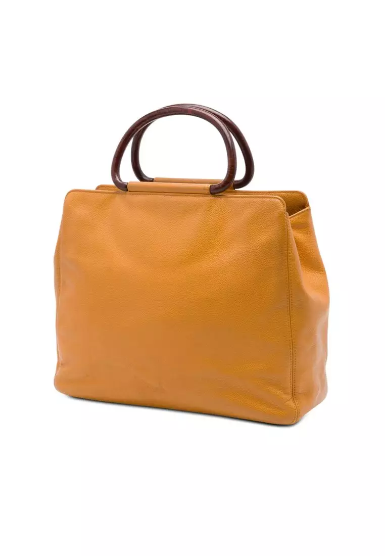 Pre-Loved Chanel Cc Caviar Wood Top Handle Tote
