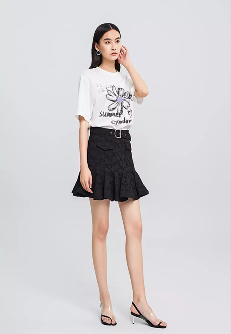 Belted Ruffled Skirt with Front Pockets