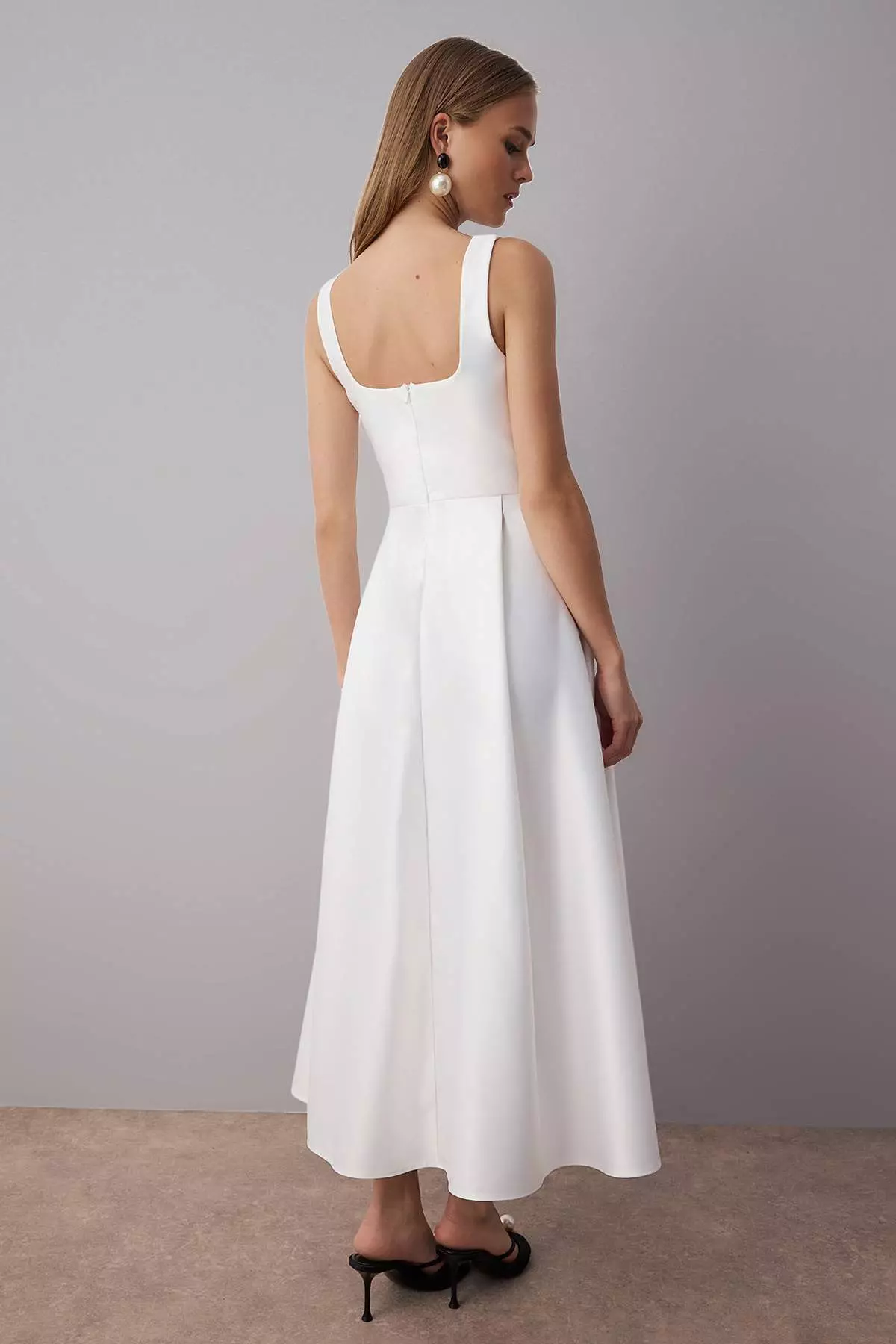 White A Line Satin Stylish Evening Dress