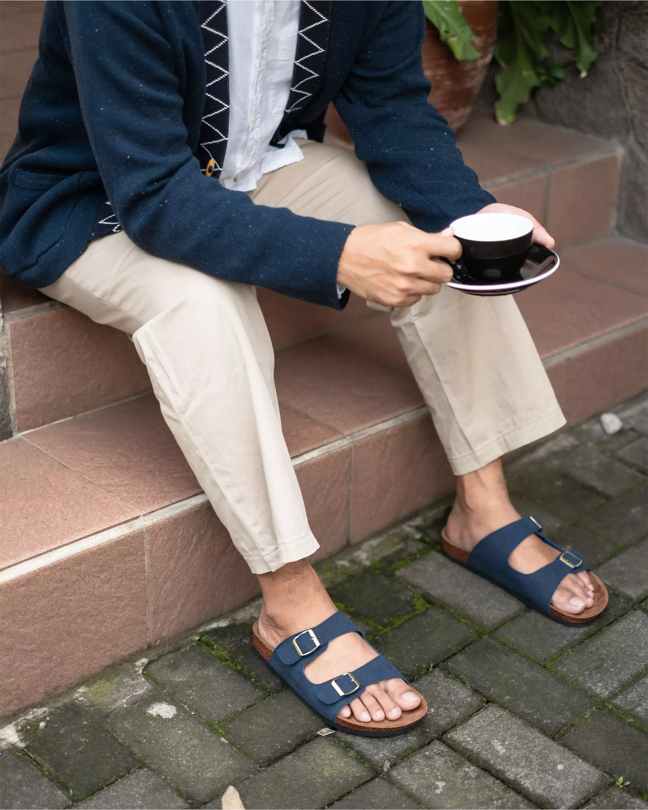 Cogen Sandal Pria Kulit Sendal Slop Birken Vintage - Opera Blue