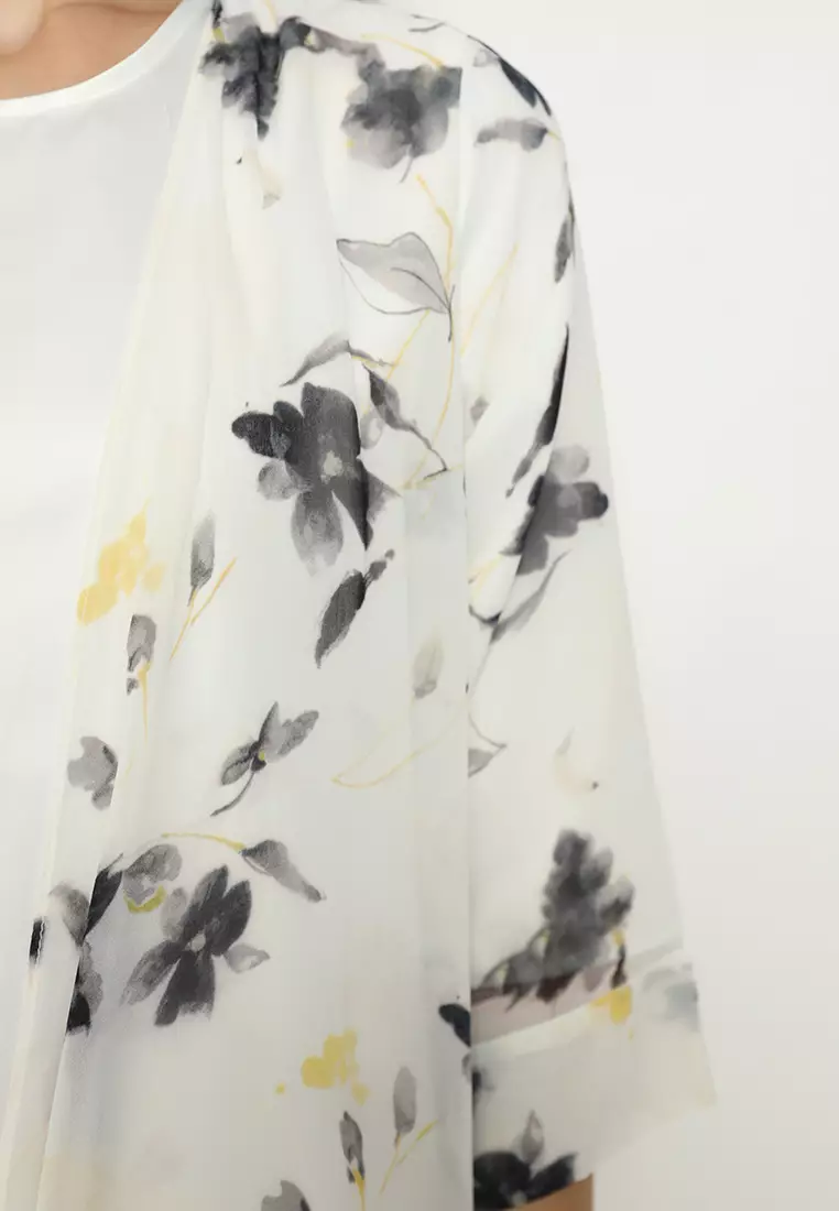 Floral Mini Dress Semi Outer Sifon In Broken White By Brilliant Girl Warna PUTIH