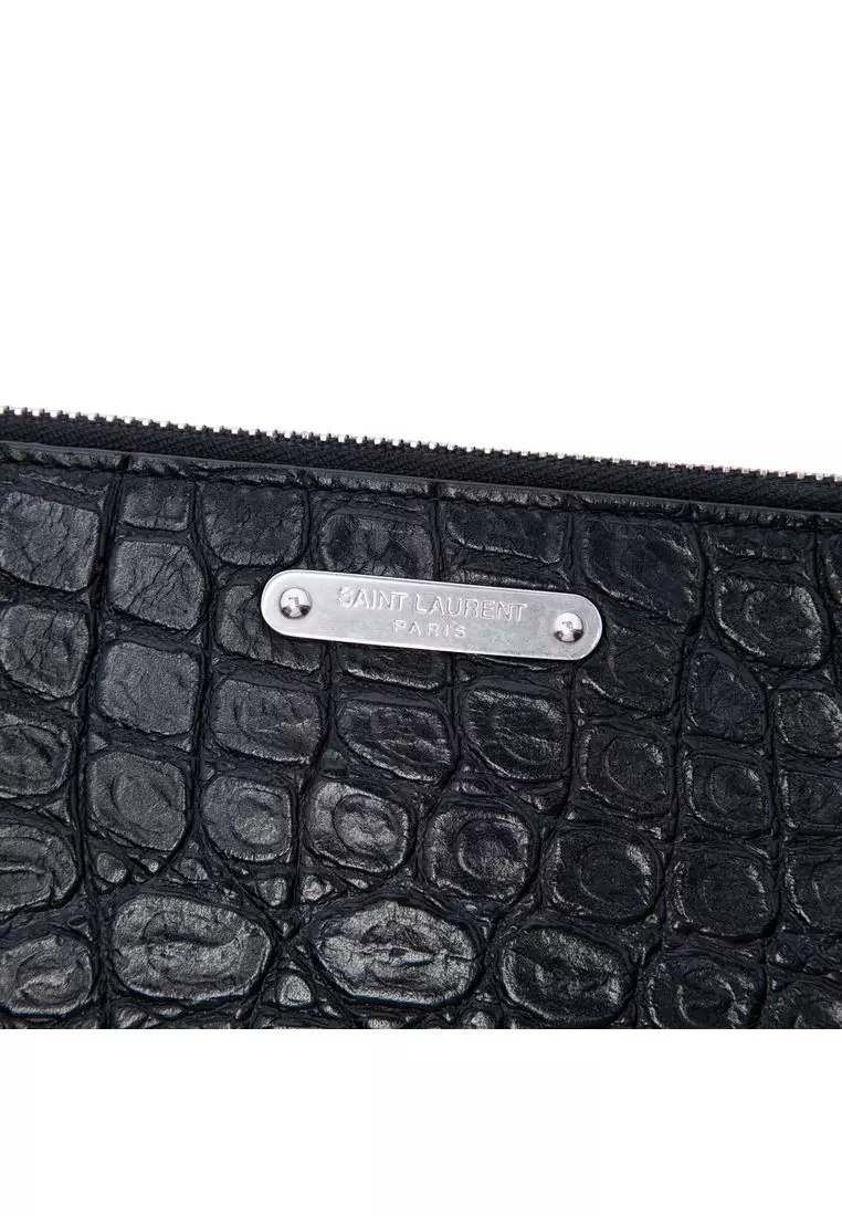 Pre-Loved Saint Laurent Croc Embossed Leather Clutch