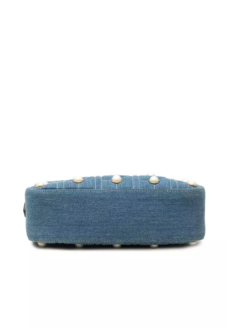 Pre-Loved Gucci Small Gg Marmont Pearl Studded Denim Crossbody