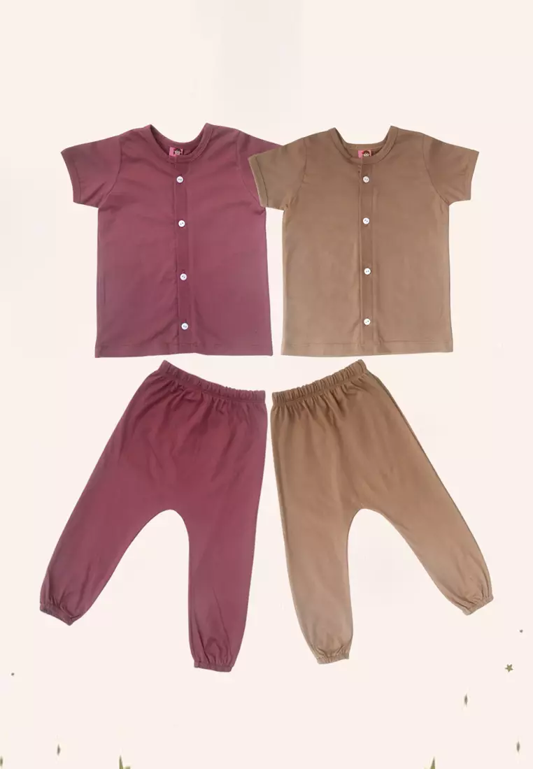 TWO MIX - Piyama Anak - Baju Tidur Anak Bahan Katun Combed 0-3 Tahun 4221 Maroon