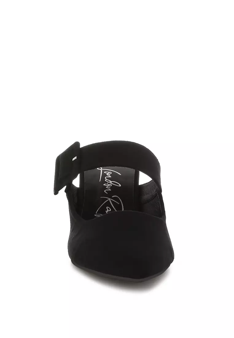 Detail Tali Gesper Sepatu Mules Microfiber Warna Hitam