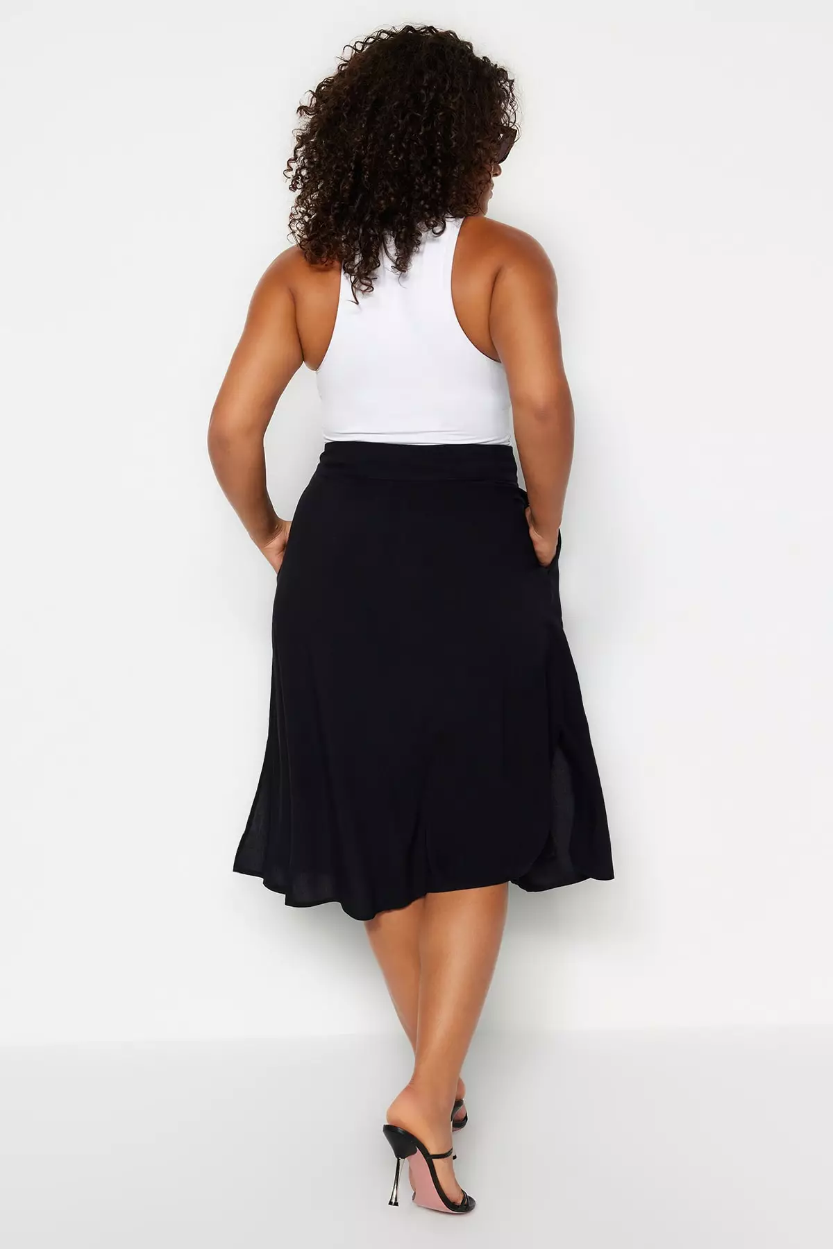 Plus Size Viscose Pocket Midi Skirt