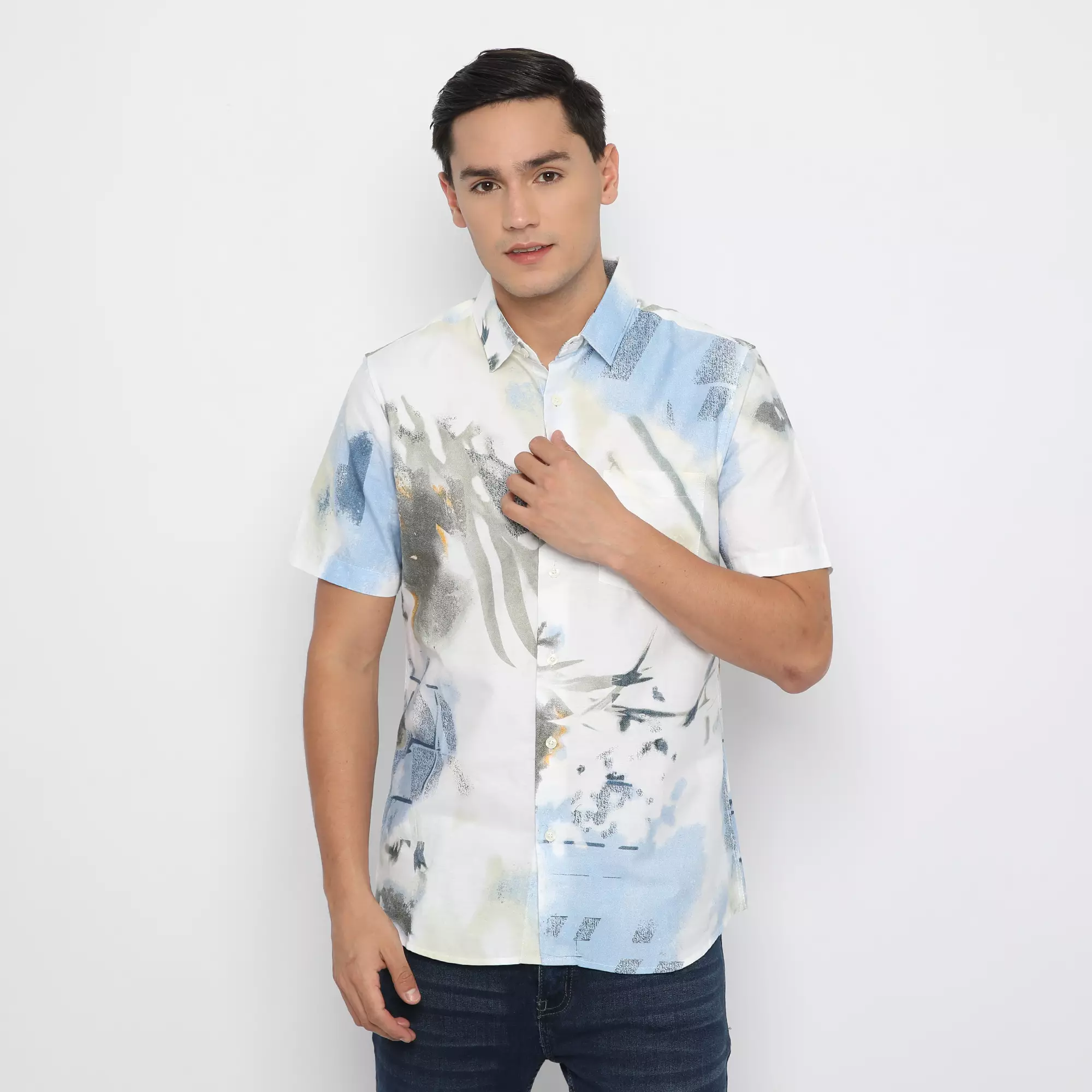Platini Kemeja Motif Pria Lengan Pendek Katun 73261 BIRU