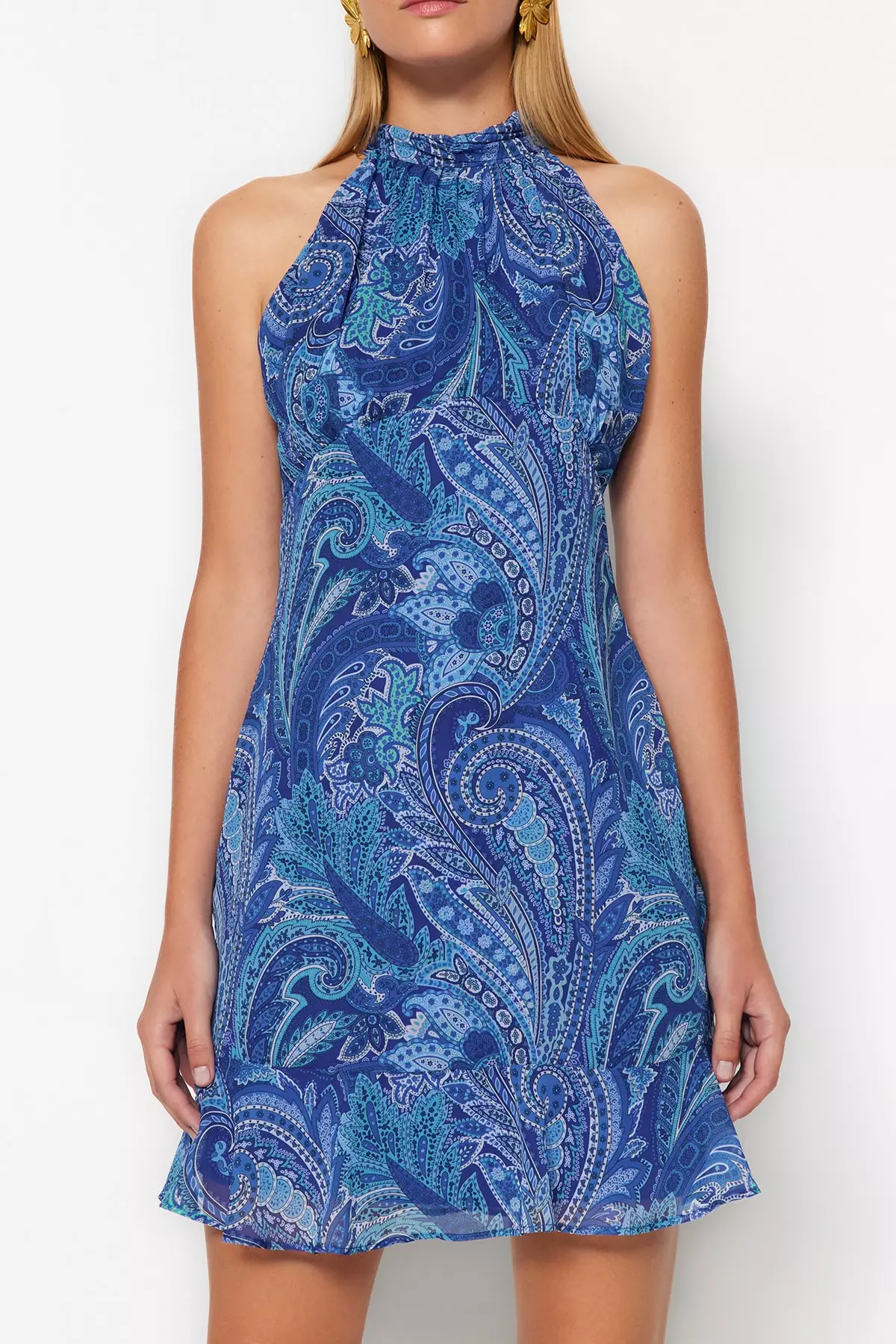 Stand-Up Collar Printed Dress