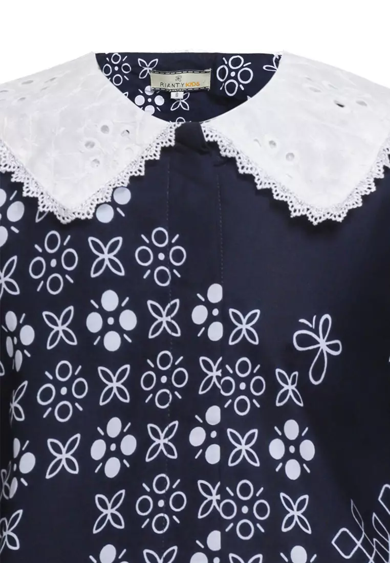 Blouse Blus Anak Perempuan Savrina Batik Junior Girl Casual Lengan Panjang Navy