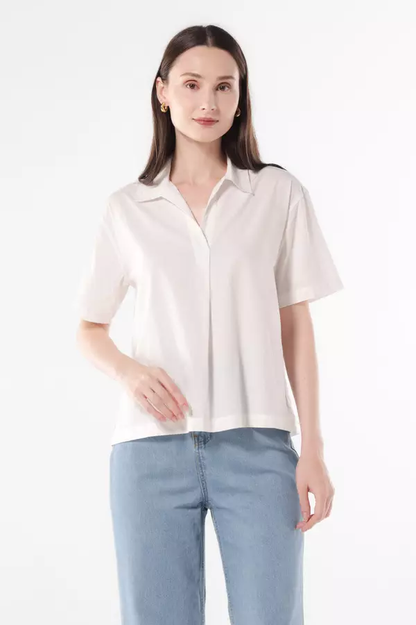 MINIMAL - Alina - Blus V Neck Kerah Skipper - White Colour White