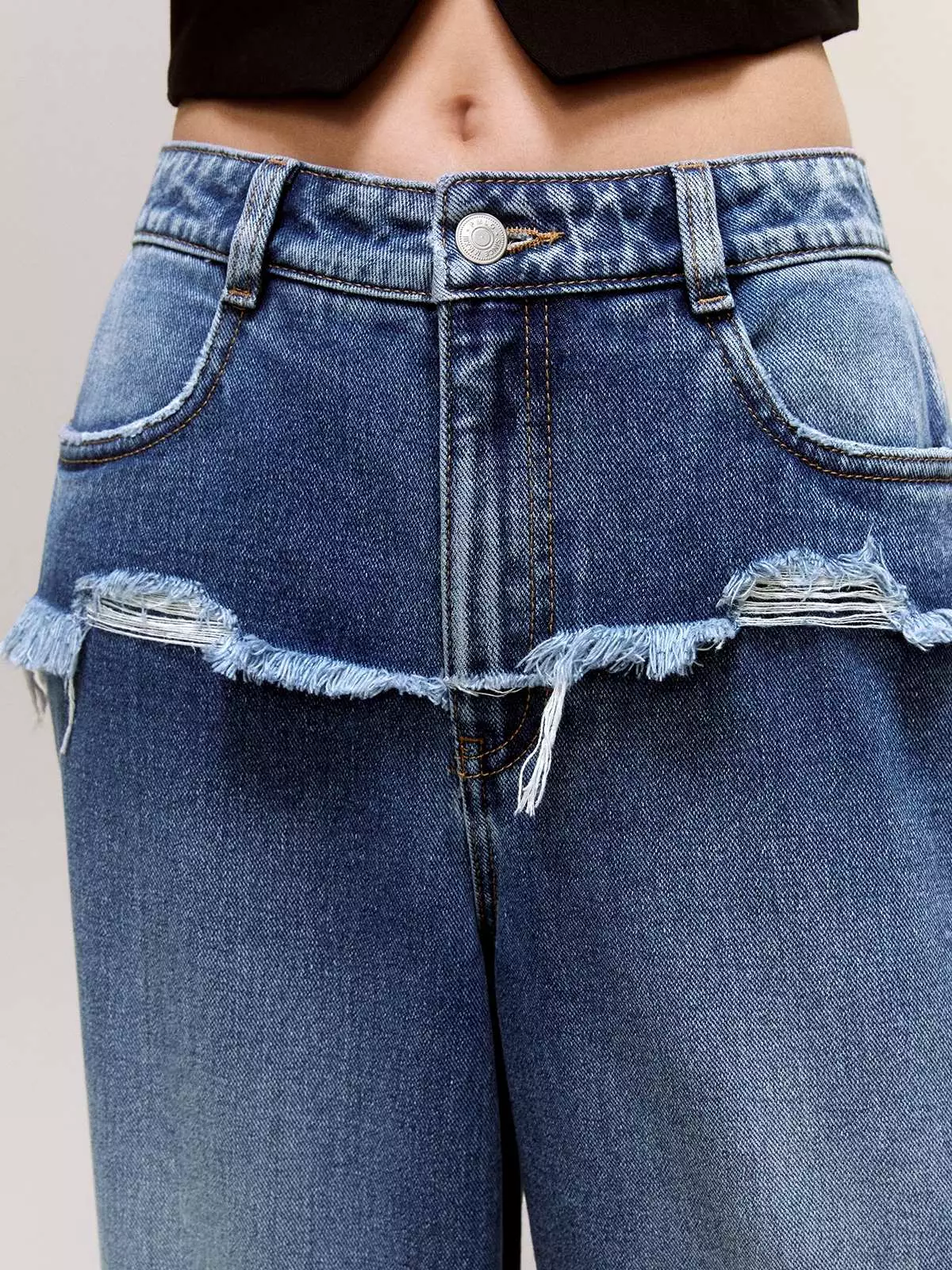 Pomelo - Celana Wanita - Ripped Wide-Leg Jeans - Blue