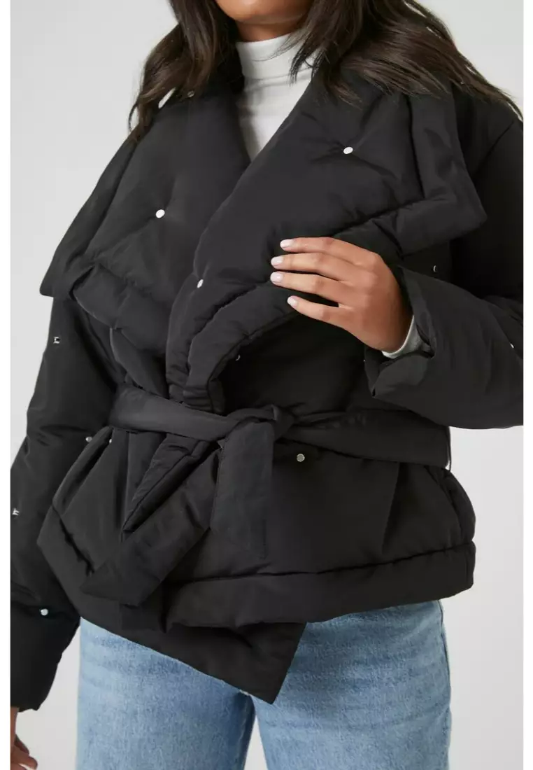 Tie waist deals puffer coat