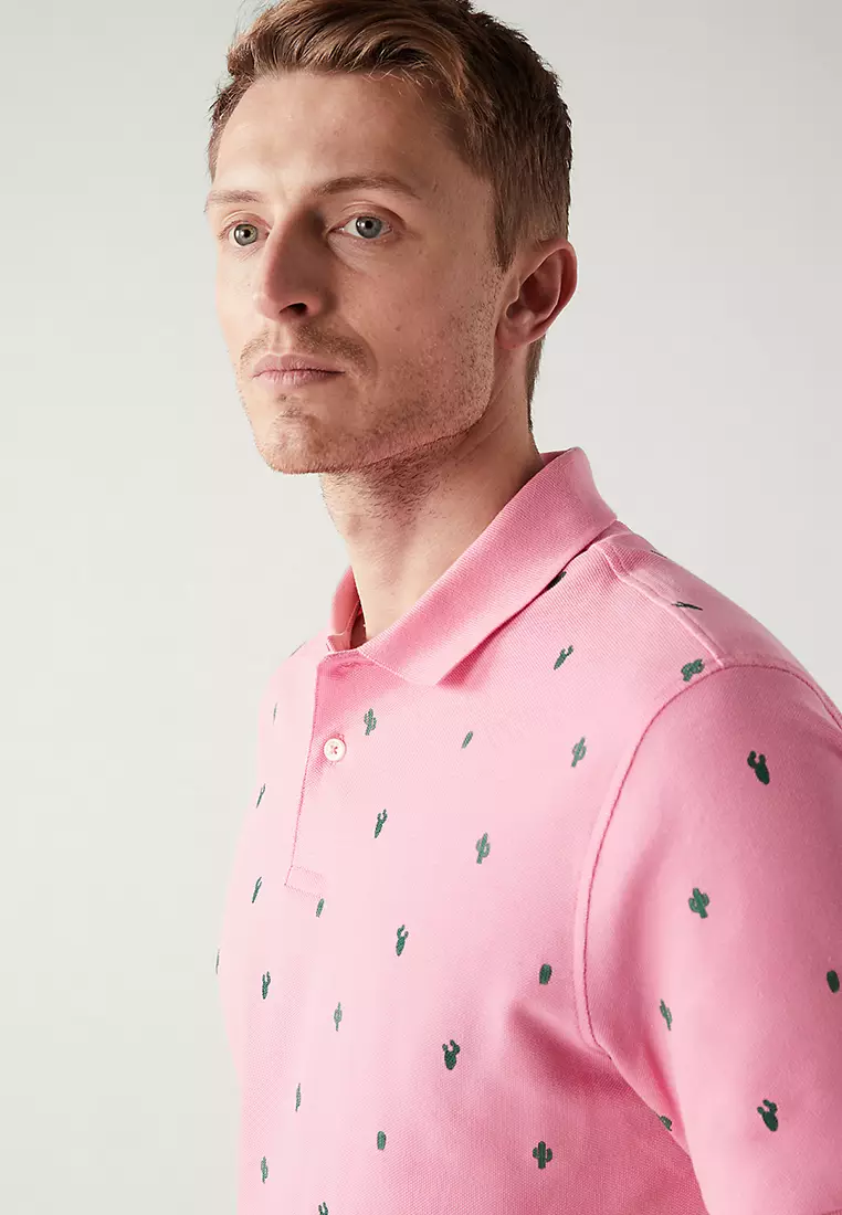 Pure Cotton Cactus Print Polo Shirt
