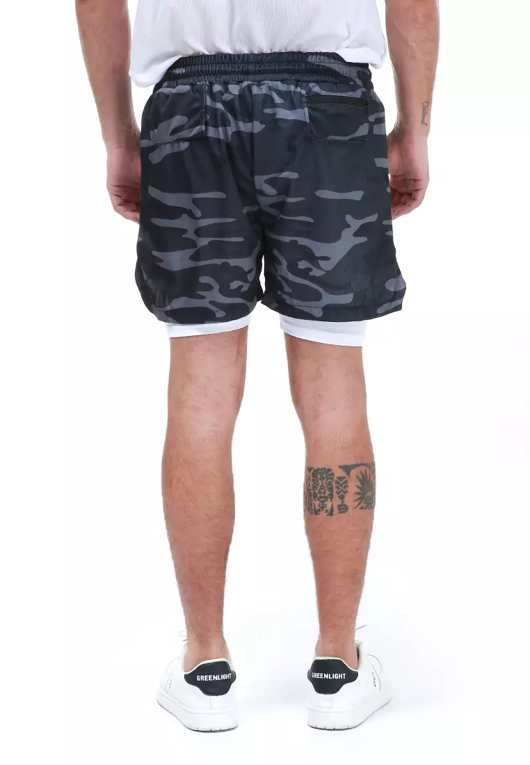 Rishham Celana Pendek Olahraga Gym Pria Double Layer With Towel Holder Material Polyester + Cotton ORIGINAL - Gray