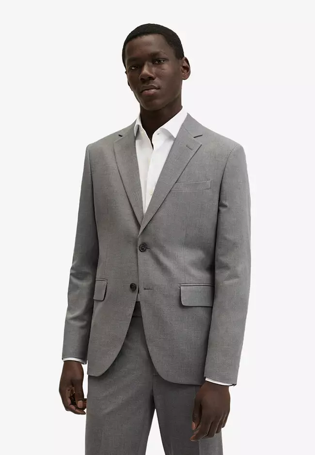 MANGO Slim fit linen suit blazer Black Men Blazers
