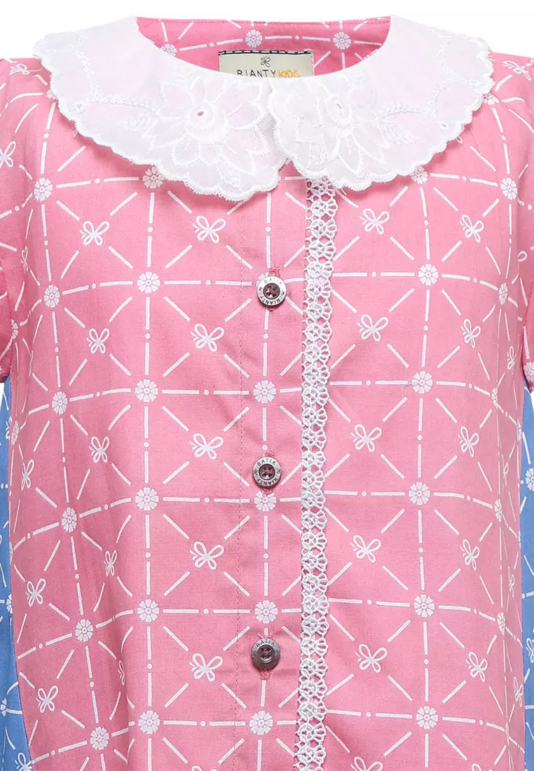 Baju Anak Perempuan Dress Zinnia Pink Button Pocket Mirea Series Spesial Back to School