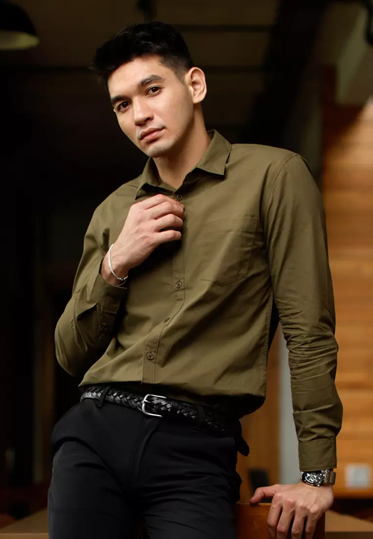 Oxcon Long Sleeve Business Shirt soft cotton Olive