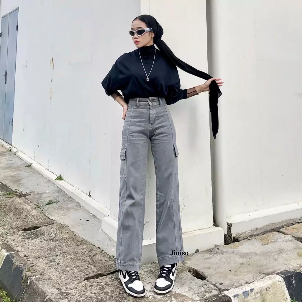 Highwaist Cargo Loose Jeans 408 HANDS UP