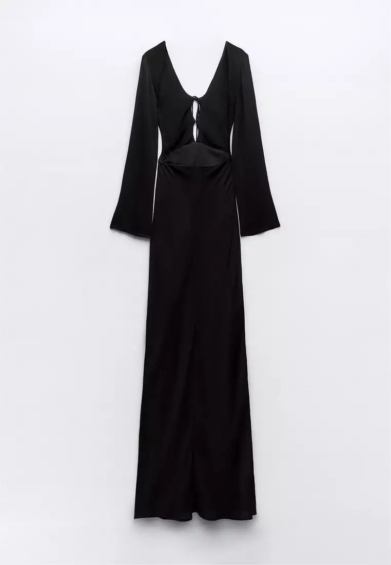 購入者決定済　Back Lace-Up Long Dress Back Satin Crepe Georgette