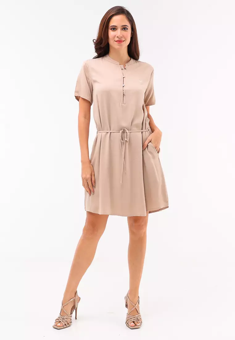 Woven Plain S.Twill Rayon Short Sleeve Dress