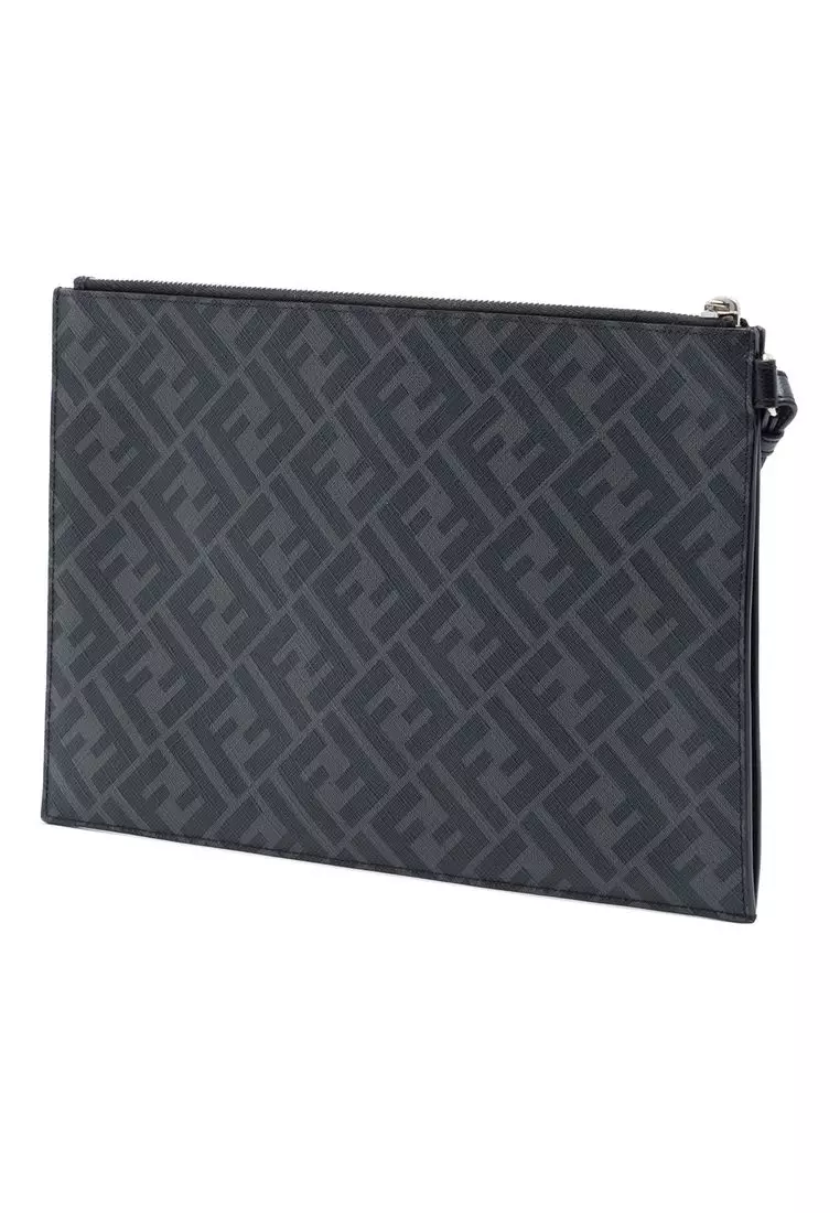 Pre-Loved Fendi Zucca Coated Canvas Ff 1974 Diagonal Logo Flat Pouch