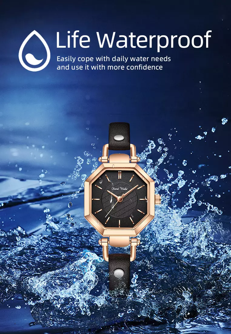 Jam Tangan Wanita Korea Anti Air Original Kuarsa Wanita Tali Kulit Jam Tangan Cewek Kotak Indah black