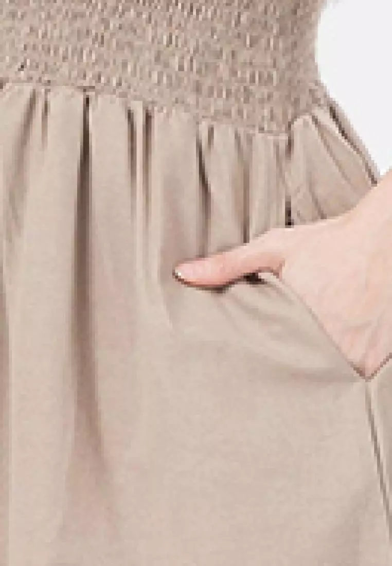 Dilla Long Dress Linen in Brown