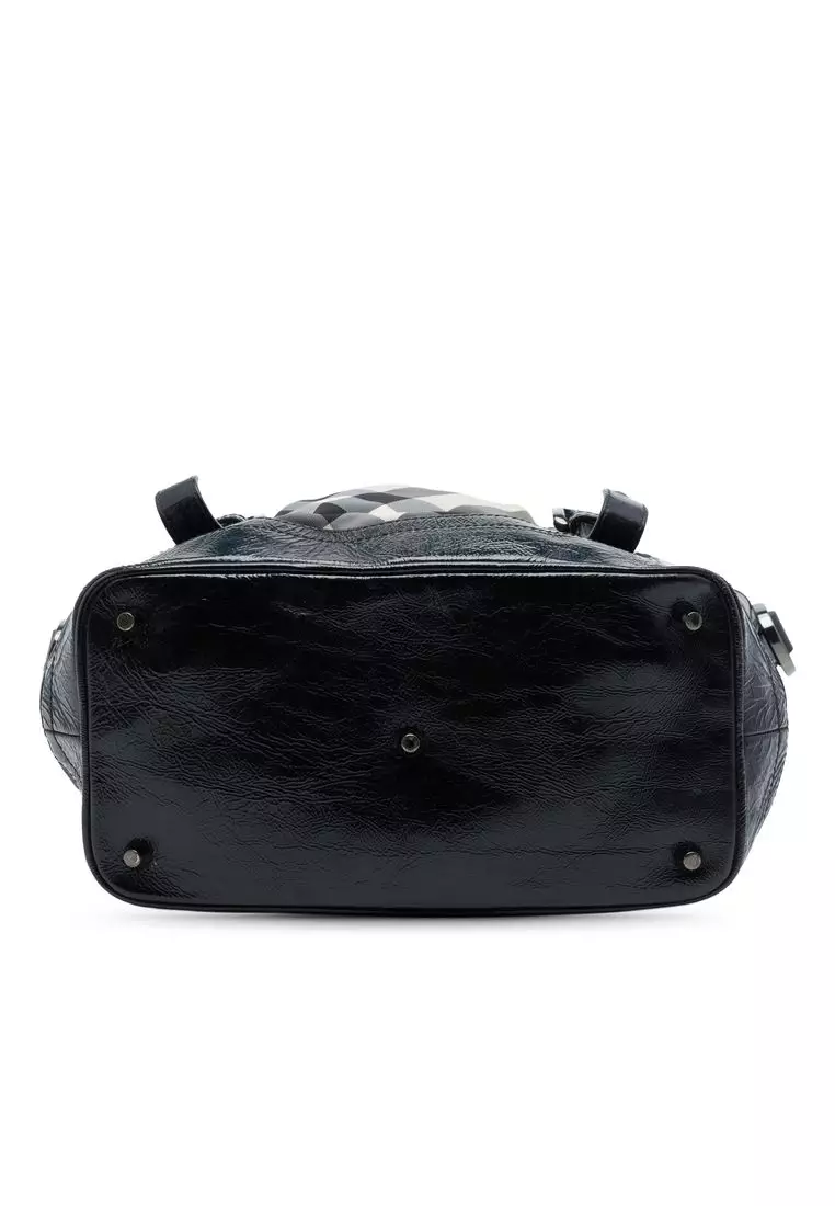 Pre-Loved Burberry Beat Check Nylon And Patent Lowry Satchel