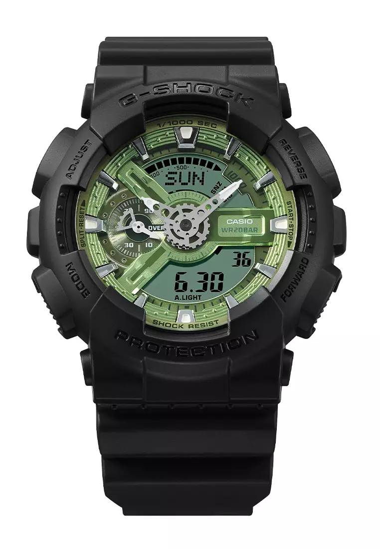 Jam Tangan Analog Digital Pria Casio G-Shock GA-110CD-1A3 - Green Dial - Black Resin Strap