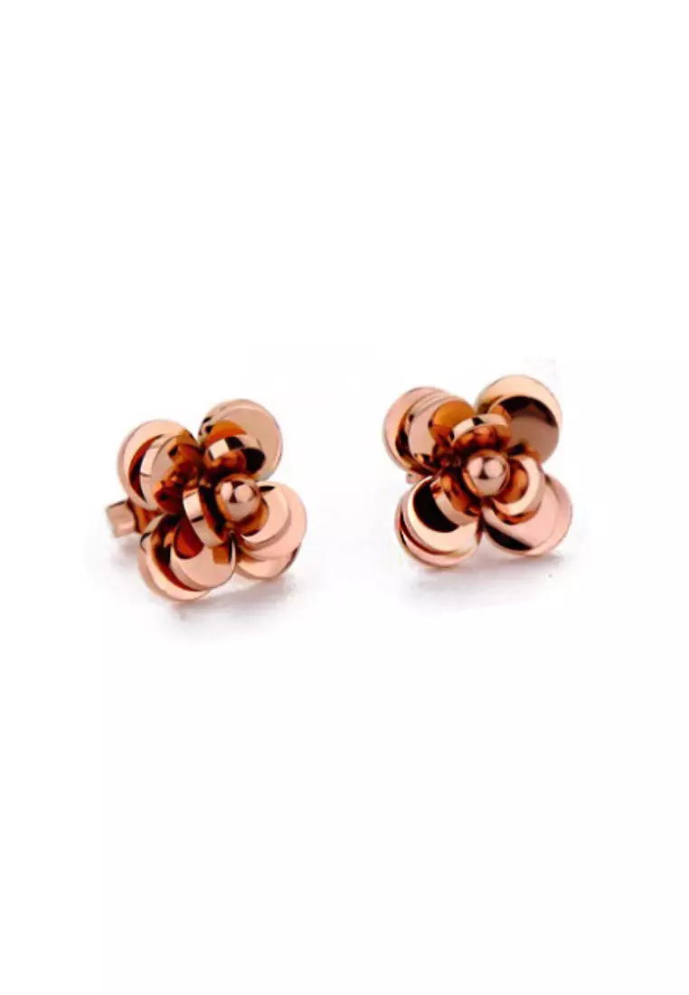 Amrita Camellia Flower Earrings in Rose gold